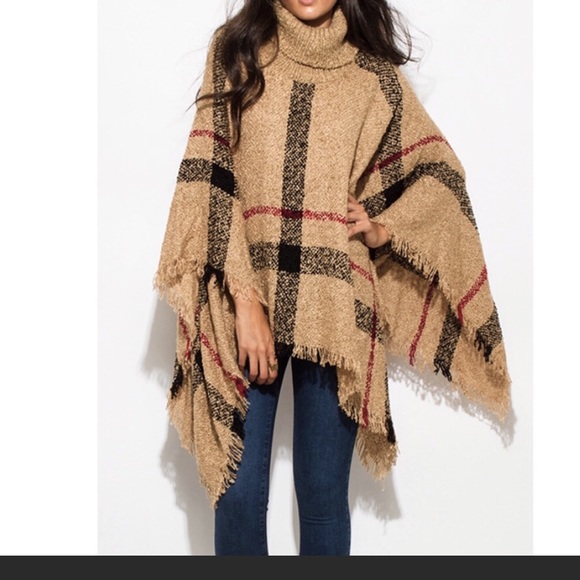 Jackets & Blazers - LAST 1 ! Classic Tartan Plaid Turtle Neck Poncho